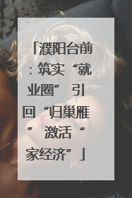 濮阳台前：筑实“就业圈” 引回“归巢雁” 激活“家经济”