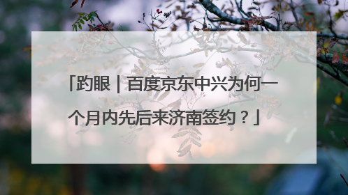 趵眼｜百度京东中兴为何一个月内先后来济南签约？
